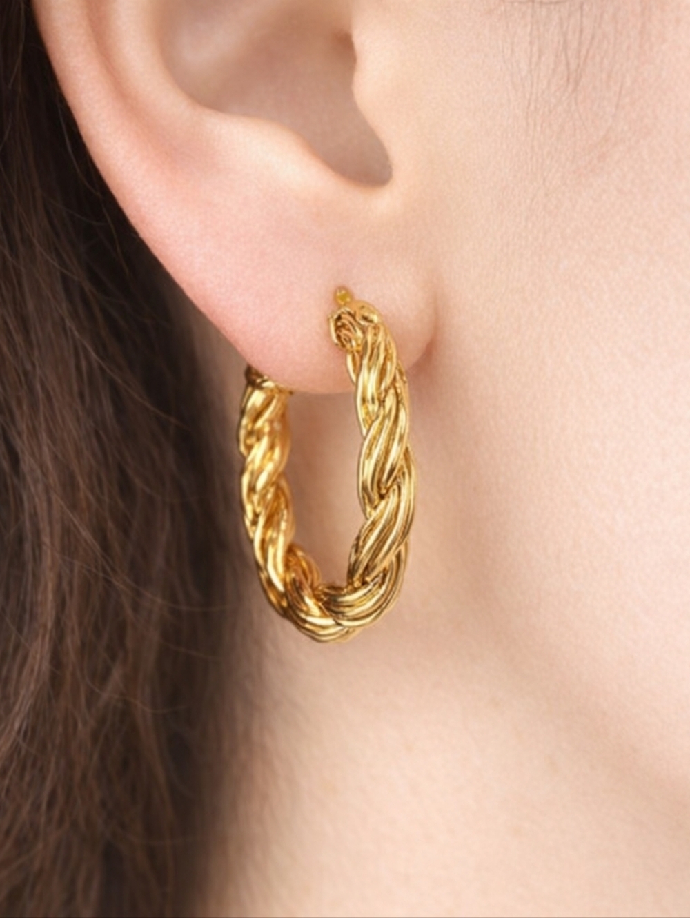 Women's Stylish Polished Gold tone Twisted Wire Hoop Earrings - Size 1.25-inch
